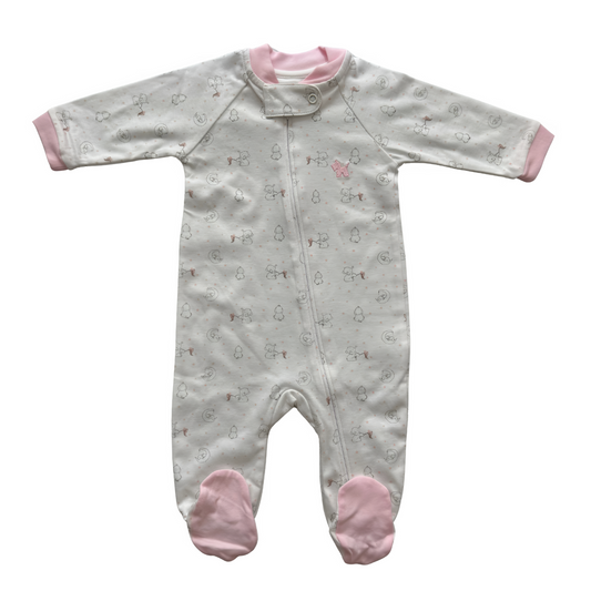 Footie pima cotton dreaming elephants pink