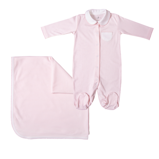 Sleep time gift set pink stripes  (reversible blanket + footie)