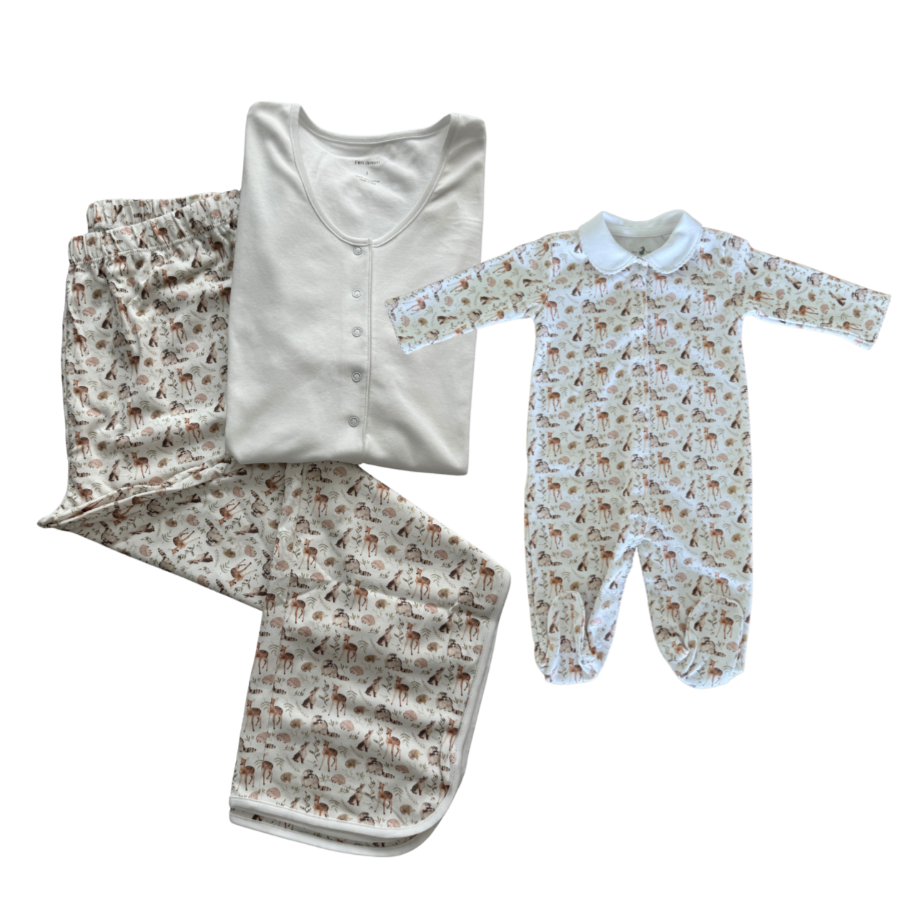 Mom and me Pajama Gift Set Forest Animals (Nursing PJ + footie)