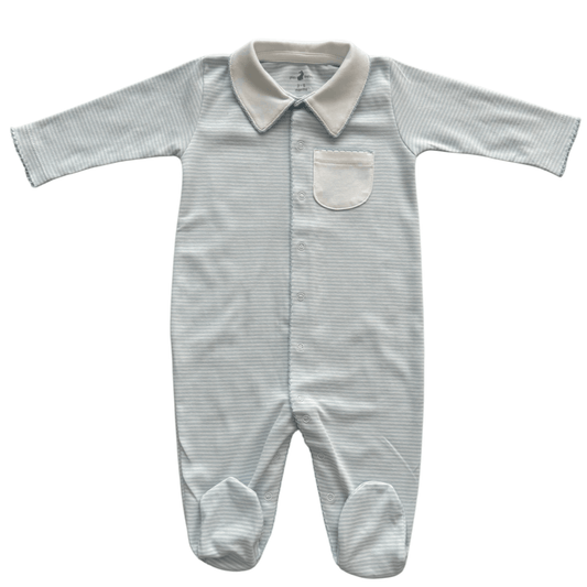 Footie collar pima cotton light blue stripes