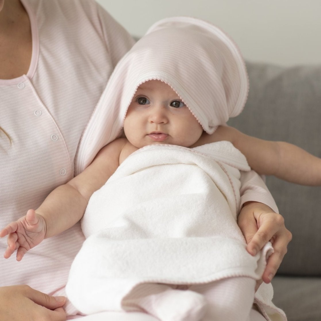 Hooded towel pima cotton pink stripes