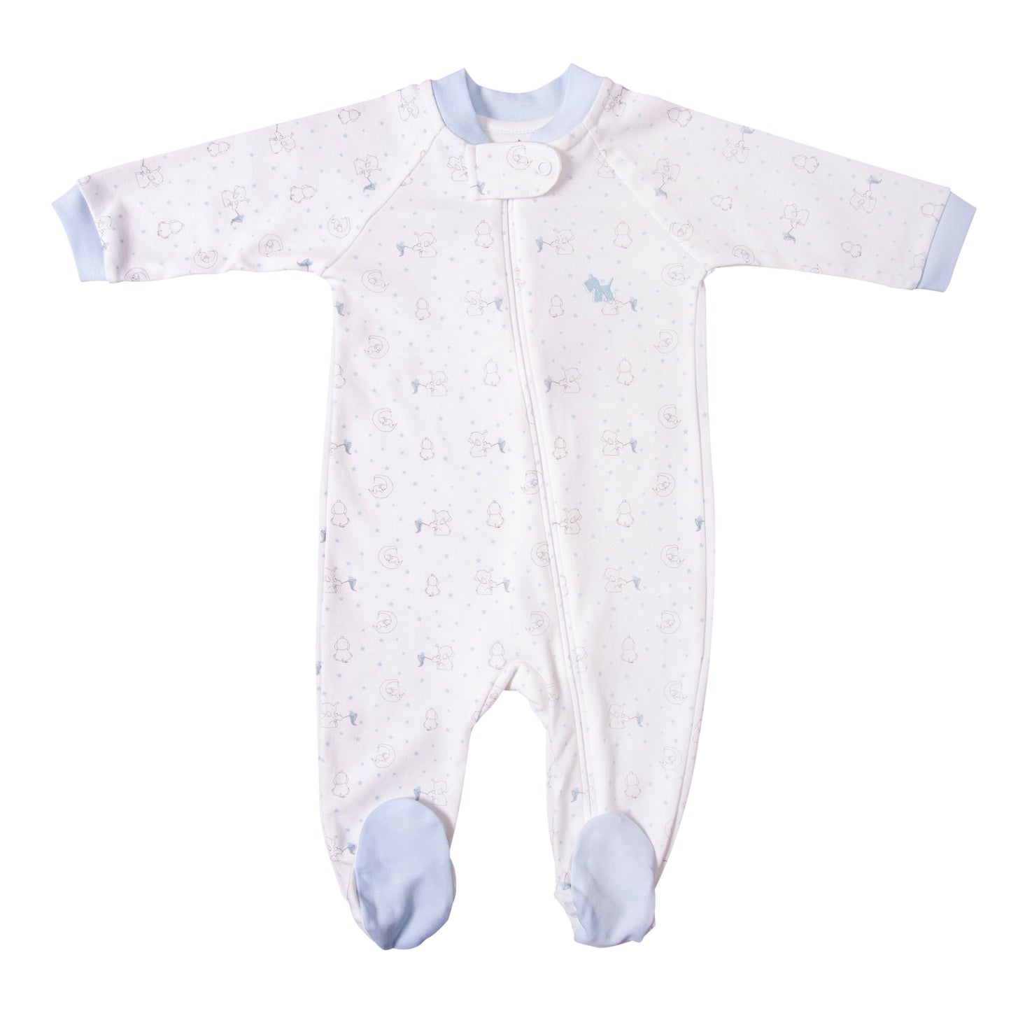 Footie Pima Cotton Dreaming Elephants Blue