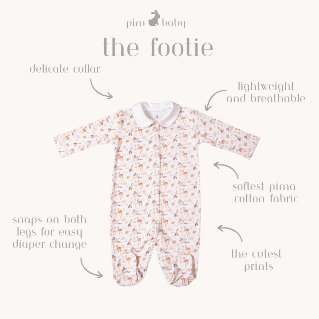 Footie collar pima cotton forest animals