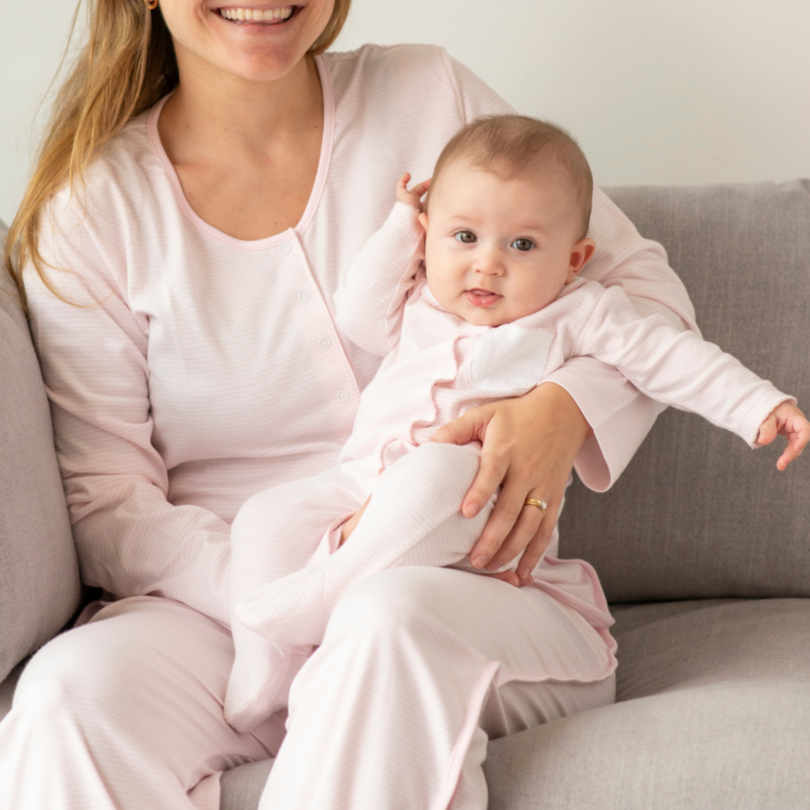 Mom and baby pima cotton pink stripes