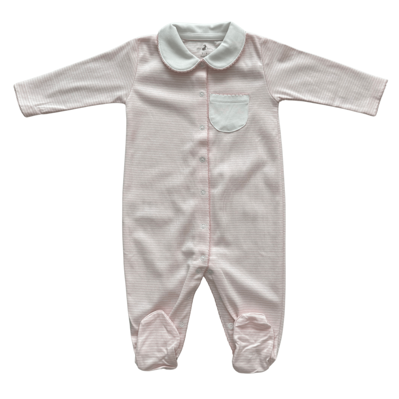 Footie collar pima cotton pink stripes